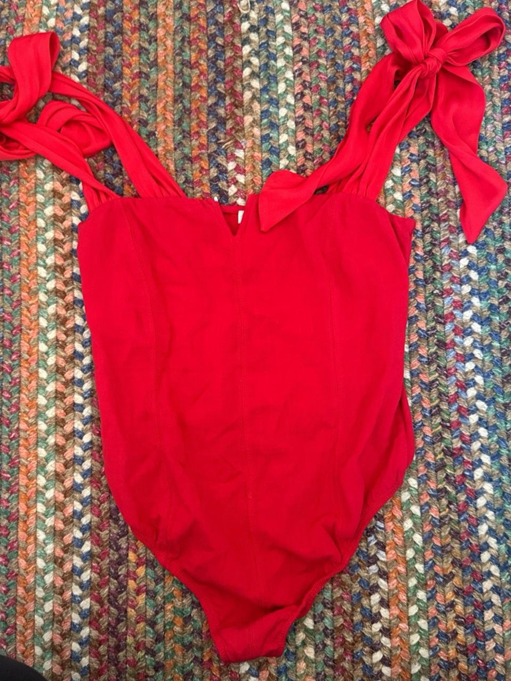 Red Tie-Shoulder Bodysuit